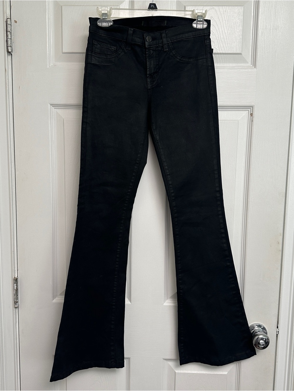 J Brand Wax Coated Black Flare Jeans